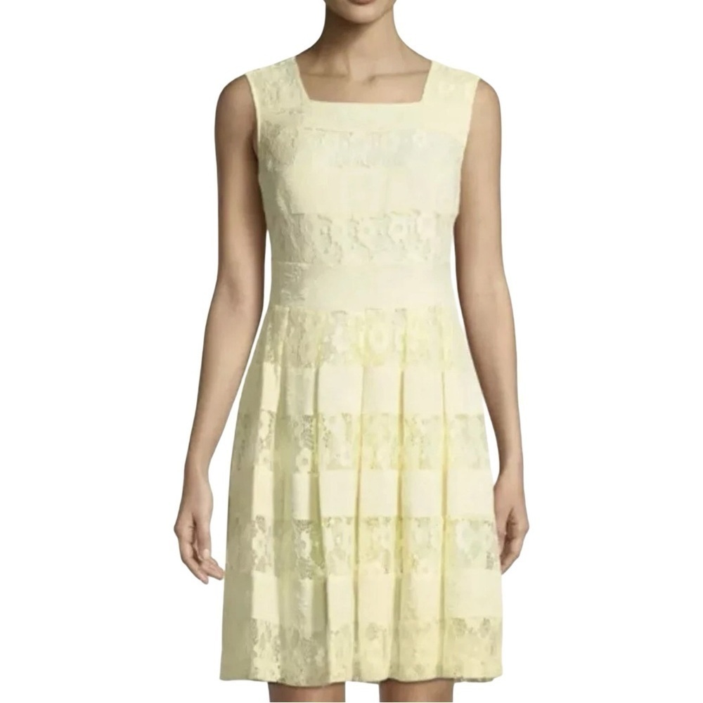 KARL LAGERFELD Butter Yellow Fit Flare Lace Mini Dress Sz 6